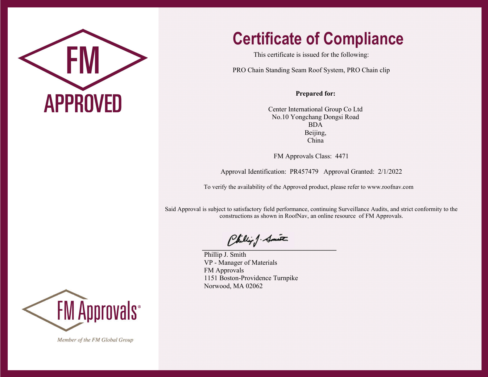 FM-Certificate of Compliance